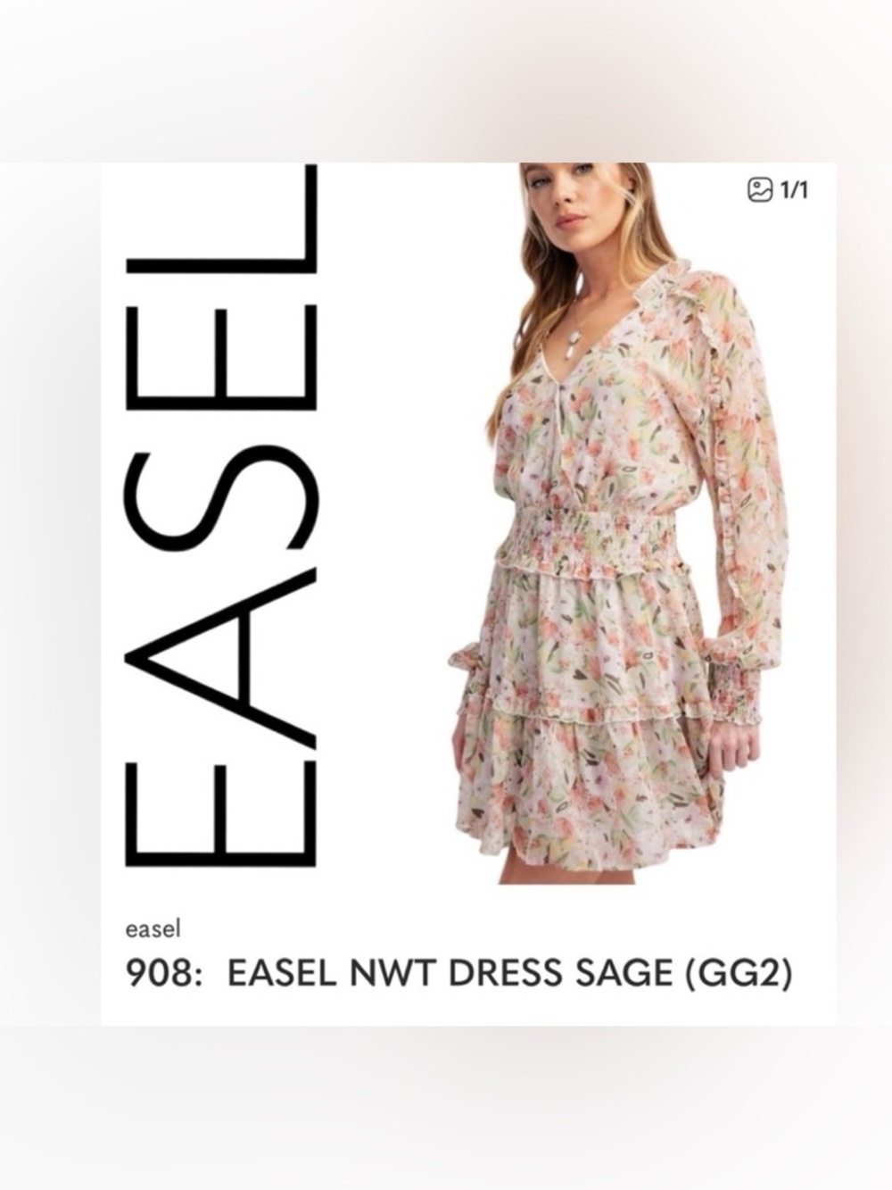 Easel NWT Floral Ruffle Long-Sleeve Mini Dress in Blush Multi size Large